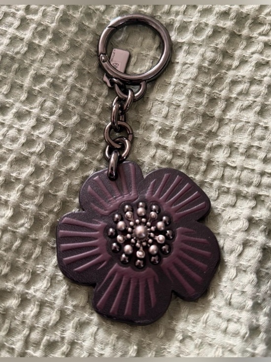 Coach Handbags - COACH Tea Rose Black & Purple Leather Key Ring Bag Charm/ Gunmetal Hardware